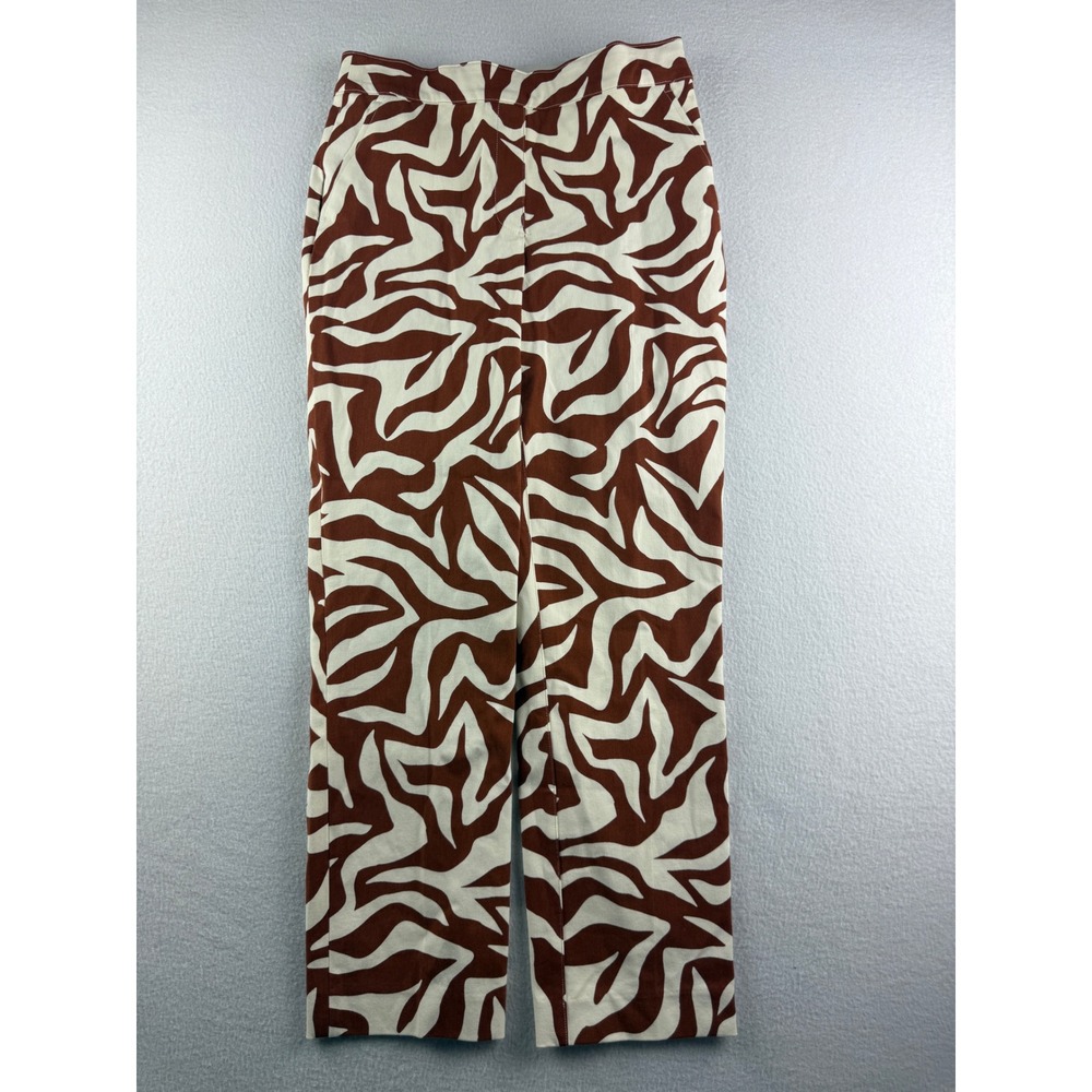 Spanx Brown Zebra Print Stretch Twill Ankle Pants High Rise Straight Leg Small